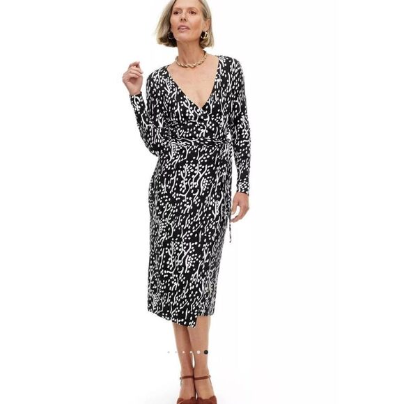 DVF for Target Black Midi Sea Spots Wrap Dress Diane Von Furstenberg NWT - Picture 1 of 12